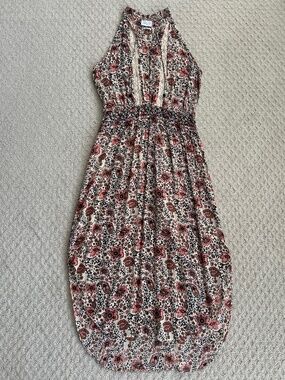 SAYLOR Floral Halter Crochet High-Low Maxi Dress Med Boho Smocked Summer Vacay
